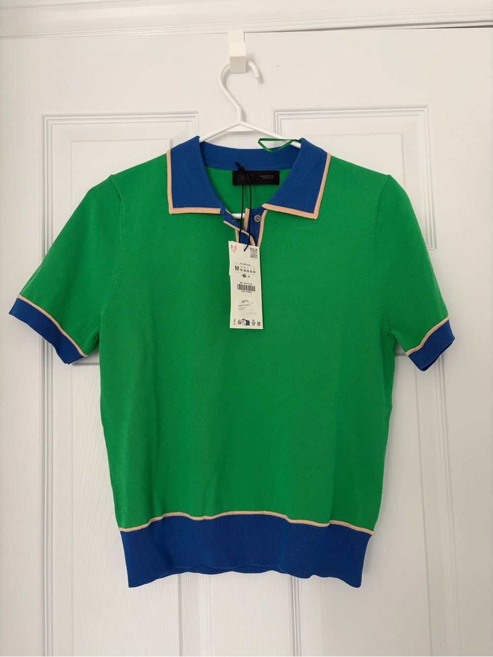 Zara Green & Blue Polo Knit Top